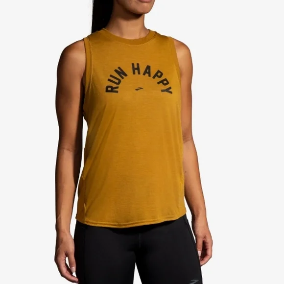 *NEW* With Tags Womens Distance Graphic Running Tank Medium Mustard Yellow - Picture 1 of 6
